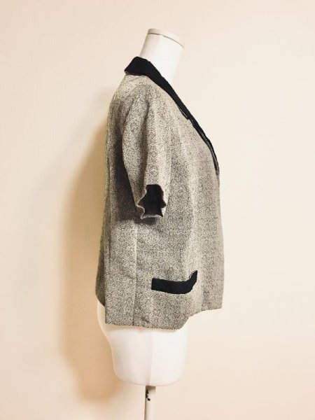 画像3: 【VINTAGE】・レース襟の半袖ジャケット グレー×黒 (3)