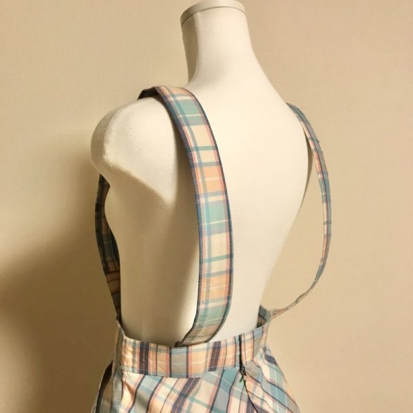 画像5: 【VINTAGE】・チェックエプロン風SK　サックス (5)