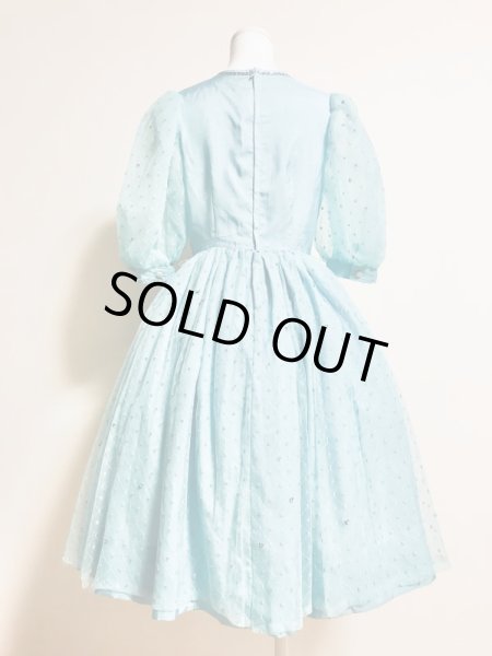 画像4: 【VINTAGE】・スパンコールパフスリーブドレス　サックス (4)