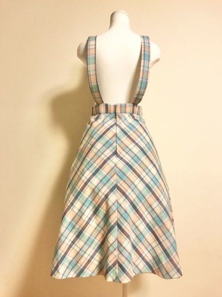 画像4: 【VINTAGE】・チェックエプロン風SK　サックス (4)