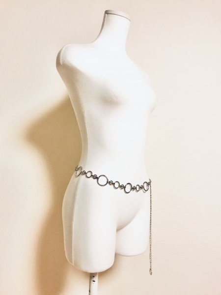 画像2: 【USED】・ビジュー付きチェーンベルト　シルバー (2)