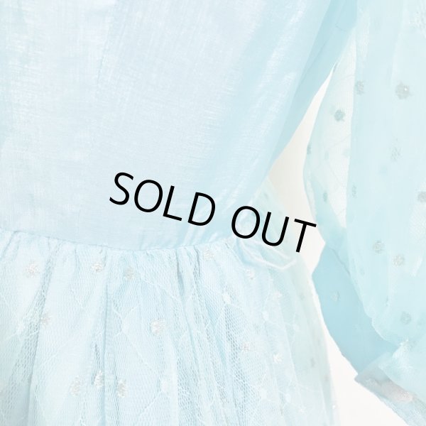 画像5: 【VINTAGE】・スパンコールパフスリーブドレス　サックス (5)