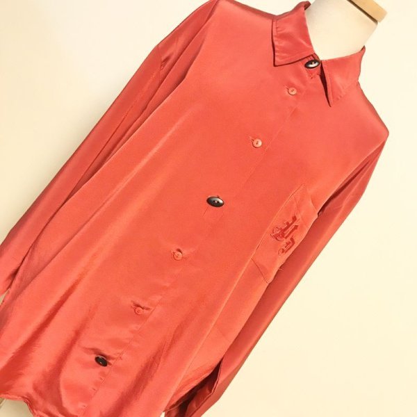 画像5: 【VINTAGE】・ポケット刺繍リボンタイブラウス　レッド (5)