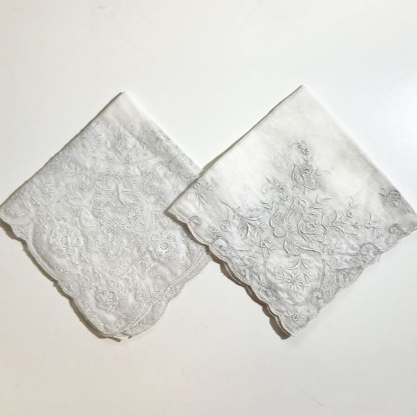 画像2: 【VINTAGE】・刺繍ハンカチ　SET　ホワイト (2)