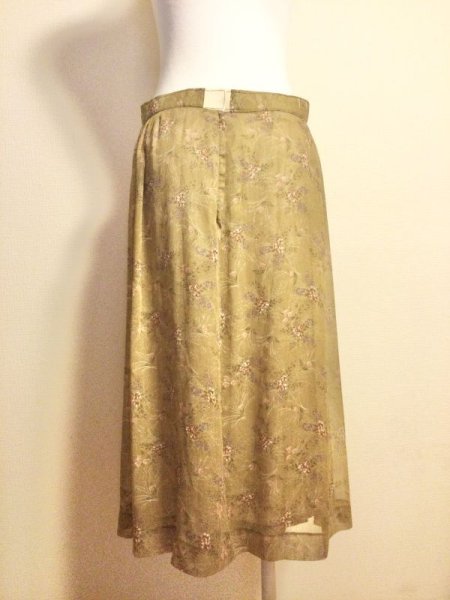画像3: 【VINTAGE】・花柄シフォンスカート　オリーブ (3)