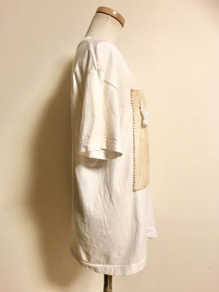 画像2: 【夜の街燈 Street Lamp at Night】・退廃ムラ染めリメイクTシャツ　【ヴィンテージ刺繍ハンカチ+スカラップレース】 (2)