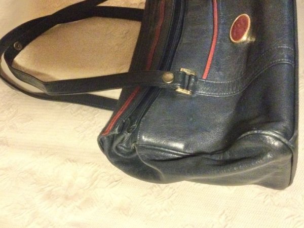 画像7: 【VINTAGE】・YUBI フレームハンドバッグ　ネイビー×レッド　 (7)