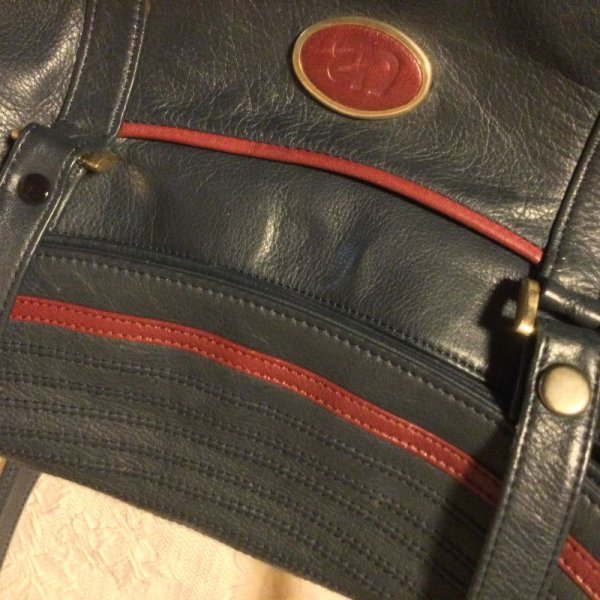 画像6: 【VINTAGE】・YUBI フレームハンドバッグ　ネイビー×レッド　 (6)