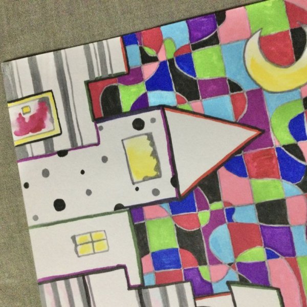 画像2: 【夜の街燈 Street Lamp at Night】・原画「色の空と白い家」 (2)