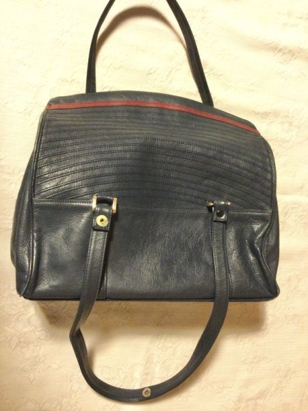 画像4: 【VINTAGE】・YUBI フレームハンドバッグ　ネイビー×レッド　 (4)