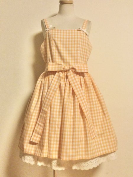 画像1: LIEF/Vintage Gingham Picnic JSK Yellow (1)