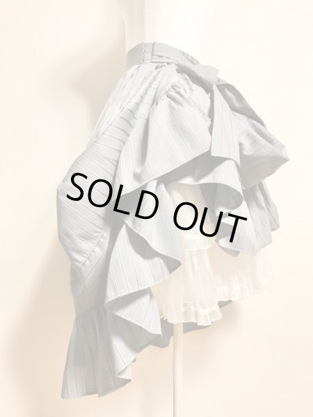 画像7: ROSA BIANCA/トラディショナルストライプのギャザーSK　（バッスル用ボタン＆ループ付き）　スモーキーサックス (7)