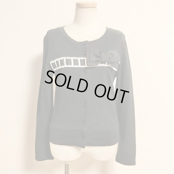 画像1: ※値下げ※Leur Getter/グログランリボン付裏毛カーディガン　ブラック【3000円→2280円】 (1)