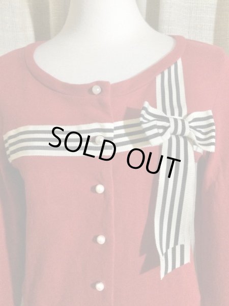 画像5: ※値下げ※Leur Getter/ストライプリボン裏毛カーディガン　レッド【2500円→1995円】 (5)