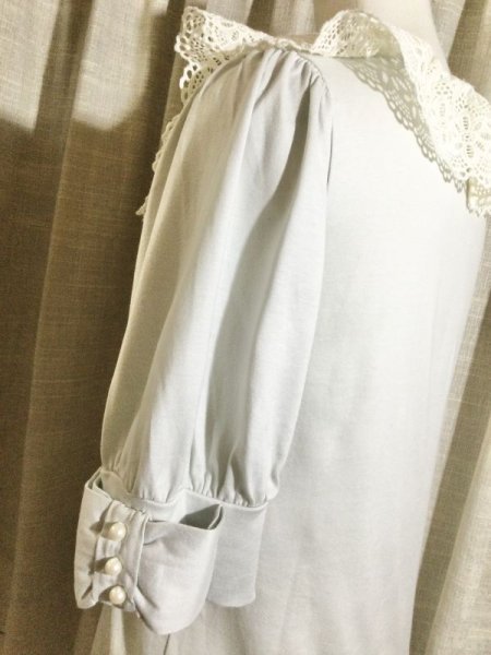 画像6: 【USED】・Leur Getter/スクエアレース・リボンパフカットソー　グレー (6)