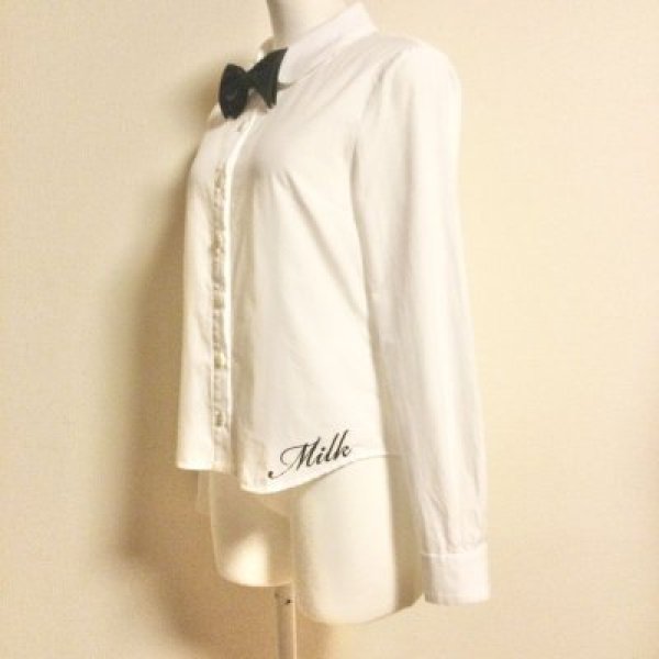 画像4: 【USED】・MILK/Ribbon tie ロゴブラウス　白 (4)