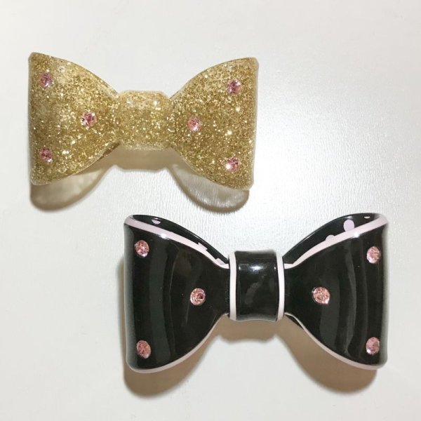 画像1: Emily Temple cute/リボンバレッタ　ブラック×ピンク　＋　ゴールド×ピンク　2個SET (1)