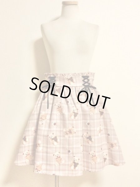 画像1: 【USED】・Ank Rouge/Bear cherry チェックスカート　ブラウン　+　yesteryear/カップケーキ缶バッチ　SET (1)