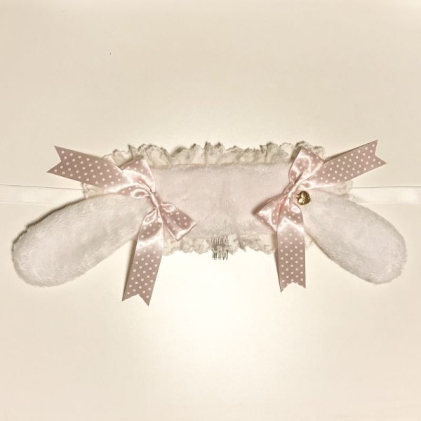 画像1: Angelic Pretty/ロップイヤーBunnyヘッドドレス　白×ピンクリボン (1)