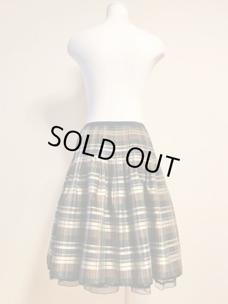 画像8: 【USED】・Lois CRAYON/チェックSK　ブラウン　＋　Jane Marple/コットンオーガンジーテーマエンブロイダリースカート　ネイビー　2点SET (8)
