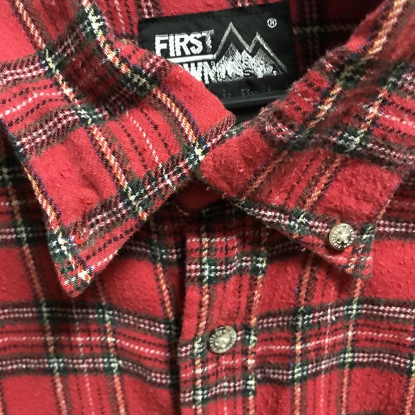 画像8: 【VINTAGE】・タータンチェックシャツ(ボロ・ダメージ) レッド (8)