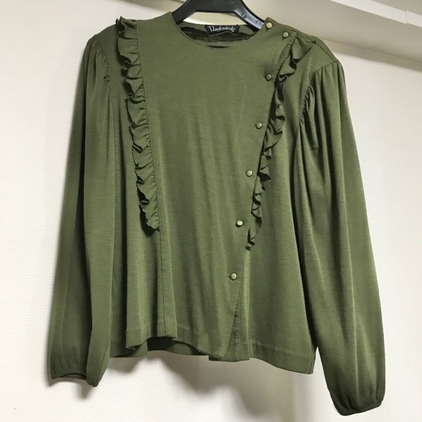 画像1: 【VINTAGE】・クラシカルフリルトップス　ダークグリーン (1)