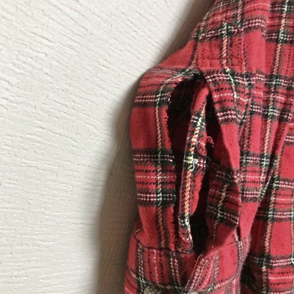 画像7: 【VINTAGE】・タータンチェックシャツ(ボロ・ダメージ) レッド (7)