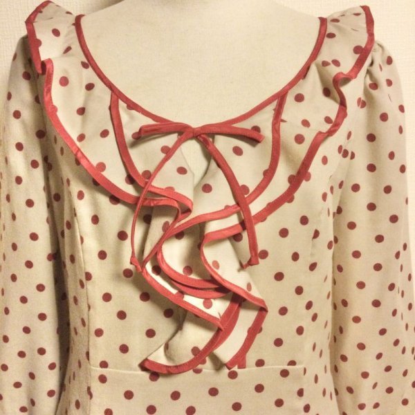画像4: 【USED】・MILK/ドットフリルOP　レッド×ベージュ (4)