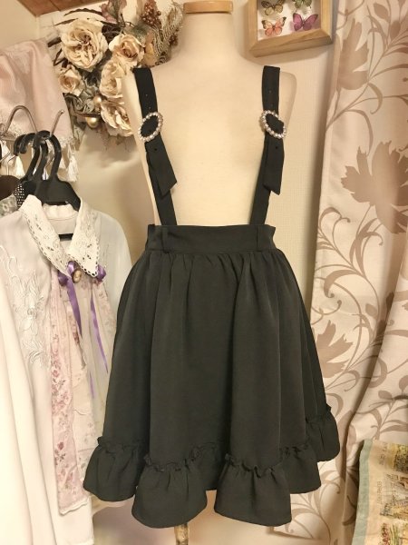 画像1: 【USED】・DearMyLove　ストーンバックルサスフリルスカート　ブラック (1)