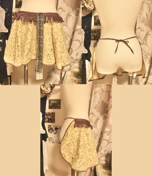 画像3: 【夜の街燈 Street Lamp at Night】・フラワータッセルケープ・オーバースカート　イエローブラウン (3)