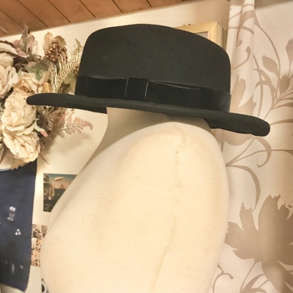 画像1: 【USED】・Jane Marple 別珍リボンカンカン帽　ブラック (1)