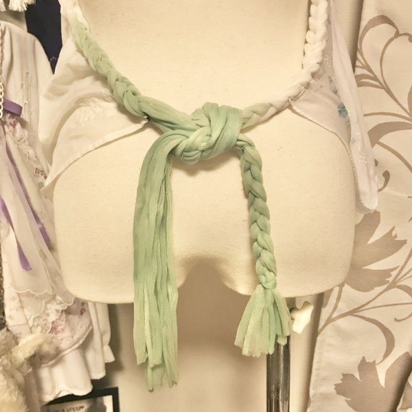 画像12: 【夜の街燈 Street Lamp at Night】・スカーフベビードールホルターキャミ　ホワイト×グリーン (12)