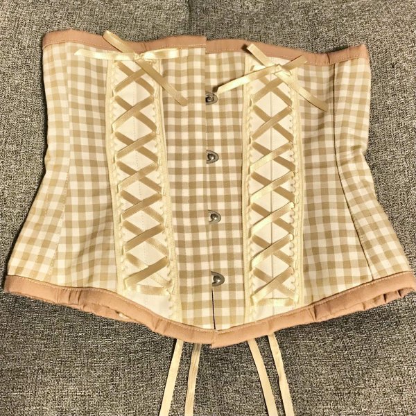 画像1: 【USED】・abilletage　ギンガムチェックコルセット　ベージュ (1)