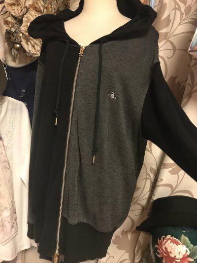 画像3: 【USED】・Vivienne Westwood MAN /オーブ刺繍ビッグフードパーカー　ブラック×グレー