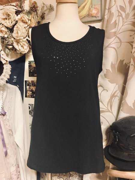 画像1: 【USED】・COMME CA ISM ラインストーンタンクトップ　ブラック (1)