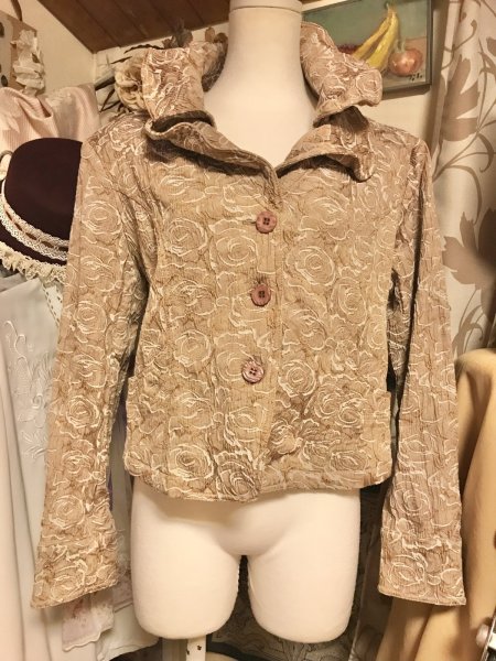 画像1: 【VINTAGE】・襟変形薔薇柄ジャケット　ブラウン (1)