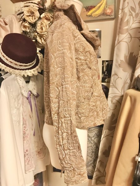 画像2: 【VINTAGE】・襟変形薔薇柄ジャケット　ブラウン (2)