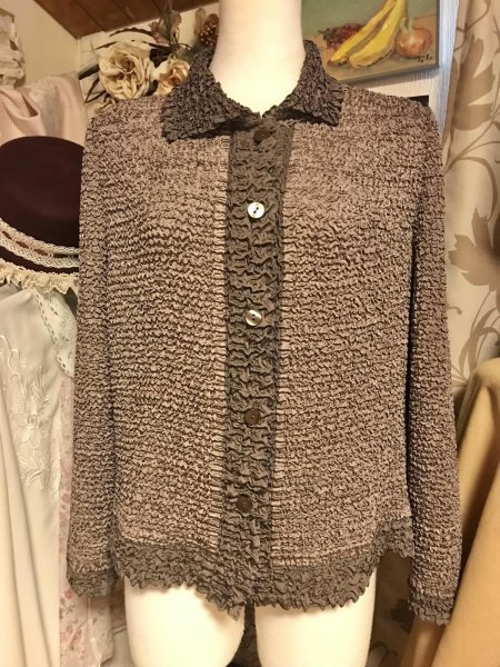 画像1: 【VINTAGE】・ポップコーン風生地のジャケット　ブラウン (1)