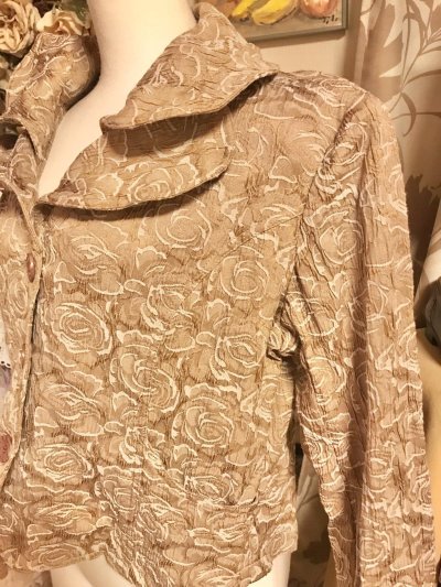 画像1: 【VINTAGE】・襟変形薔薇柄ジャケット　ブラウン