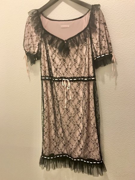 画像1: 【USED】・Le salon d’Y. 黒レースワンピース　黒×ピンク (1)