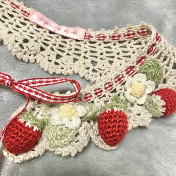 画像3: 【USED】・クリエイターブランド/いちごのニット付け襟　アイボリー  (3)